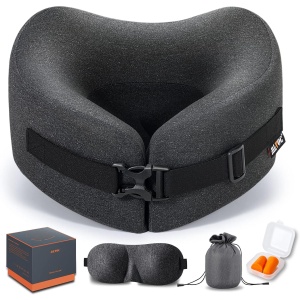 MLVOC Travel Pillow for Airplanes, Twistable Memory Foam Neck Pillow for Traveling, Support for Neck, Chin, Lumbar and Leg, for Use on flights, car, bus, train, and at home (Black)